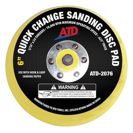 Atd Tools ATD 6-inch Quick Change Sanding Disc Pad 2076